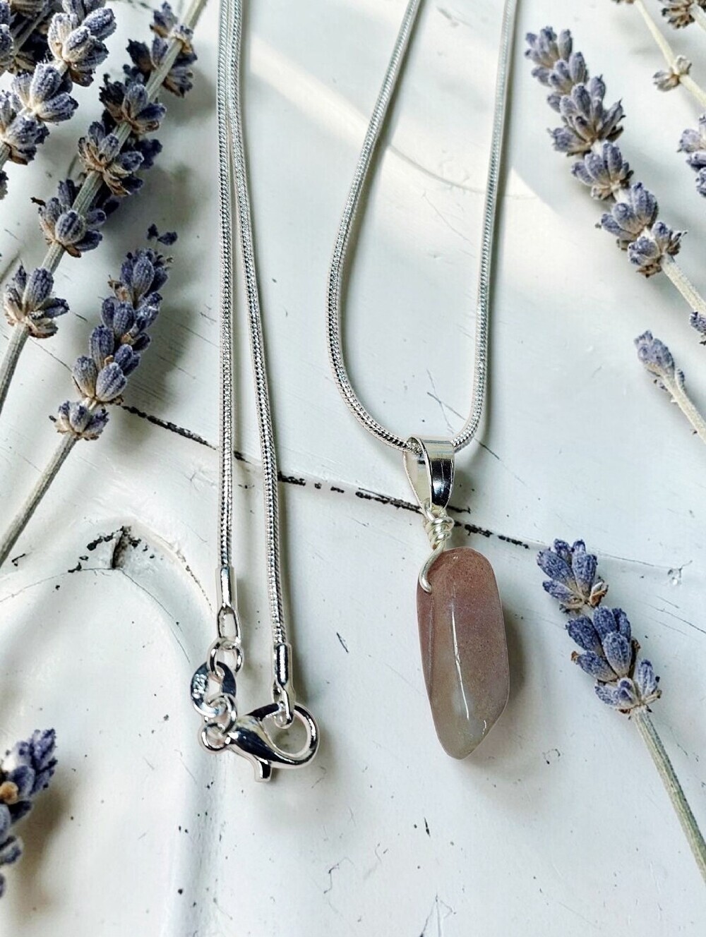 Sterling Silver Pink Moonstone Pendant Necklace